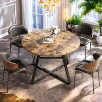 Round dining table, kitchen table with sturdy metal frame, industrial small dining table for 4 to 6 people, for home, kitchen, living room, vintage brown, 120x75 cm
