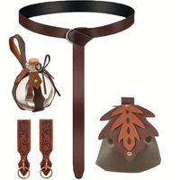 Medieval Coplay Belt Elf Leaf Retro Embossed Belt Skirt Clip Glass Magic Bottle 6-piece Set Halloween Cosplay Accessories