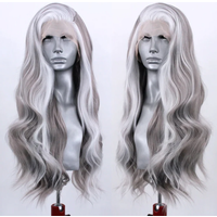 Long Highlight Grey Wigs for Women White Synthetic Lace Wig Body Wave Lace Front Wig Natural Hairline Cosplay Party Wear Wigs