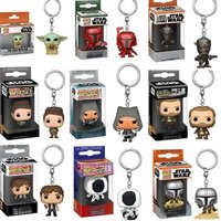 FUNKO POP Star Wars The Child Baby Yoda with Cup Obi-wan Kenobi Boba Fett the Mandalo Keychain Pocket PVC Figure Toys Keyring