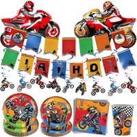 AliExpress Dirt Bike Birthday Decoration Motocross Foil Balloon Party Banner Disposable Plate Cup Napkin for Boys Dirt Bike Birthday Decors