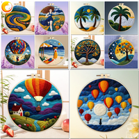 CHENISTORY Wool Felting Package Tree Of Life Wool Felting Painting Kit With Embroidery Kit Funny Diy Felt Needle 20X20cm Frame