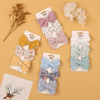 3Pcs/Set Cotton Linen Flower Print Hair Bow With Cloth Covered Clips Sweet Plain Solid BB Barrettes Hairpins Fashion Headwear