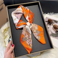 Luxury Butterfly Print 70*70cm Square Scarf Women Soft Satin Hairband Neckerchief Tie Female Headband Foulard Bag Ribbon Gift
