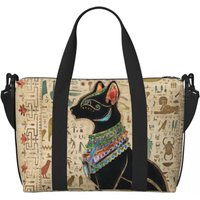 Custom Egyptian Cat Groceries Tote Shopping Bags Women Big Capacity Egypt Hieroglyphic Gym Beach Travel Bags
