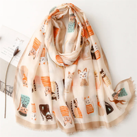 2026 Autumn Lovely Cartoon Cat Pattern Viscose Shawl Lady High Quality Soft Wrap Pashmina Stole Bufandas Muslim Hijab 180*90Cm