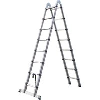 Telescopic Ladder 3.8M(1.9M+1.9M), 2-in-1 Straight & A-frame Folding Ladder | Multifunction Stainless Steel Extension Ladder with Stabilizar Bar for Home Building Indoor Outdoor Using