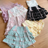 Mikumn Japanese Harajuku Girls Kawaii Lace Pleated Skirts Women High Waist Bow Lace-up Fairy Y2k Aesthetic Cute Cake Mini Skirts