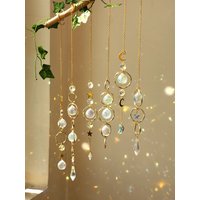 Hanging Ornaments Boho Sun Catcher Handmade Art Crystal Sun Catchers with Gold Chain for Window Wall or Garden Decor Wind Chimes