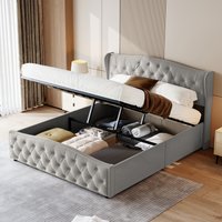 Upholstered King Bed with Hydraulic Storage, 5ft King size Bed Frame 150x200 , Hydraulic bed, Velvet ,Grey (No Mattress)