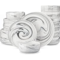 MALACASA Luna series 24-Piece Marble Porcelain Dinnerware Set with 8 Pcs Dinner/Dessert Plates,Bowl Tableware Set Service for 4