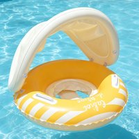 1PC Inflatable Swim Ring with Sun Canopy Pool Float Seat with Backrest Handles Shaded Water Lounge for Beach Pool Summer