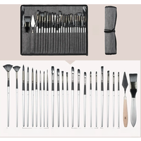 SeamiArt 24pcs Different Shape Sliver Grey Painting Brush Set For Gouache Watercolor Oil Painting Art Supplies Stationery