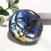 Labradorite Sun And Moon Crystal Carving DIY Crystal Pendant Without Hole Decorative Ornament Holiday Gift Home Decor