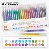 1 Set of 24 Color-Changing Glitter Pens, Liquid Sand, Sparkling Little Stars Gel Pens, Aurora Shiny Pens, Highlighter Pens for J
