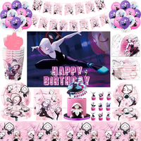 Female Spider Man Gwen Theme Party Decoration Spider Girl tableware Paper Plates Cups Cake Flag Baby Shower Balloons Kids Favors
