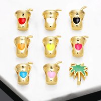 OCESRIO Trendy Mini Coffee Cup Charms for Bracelet Copper Gold Plated Enamel Heart Jewelry Making Supplies Wholesale chma203