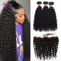 32 Inch Deep Curly Bundles with Frontal Brazilian 100% Human Hair Deep Wave Human Hair 3 Bundles with Hd Closure For Extensions