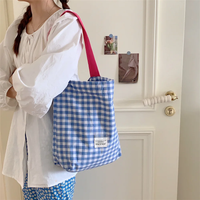 Youda New Style Fashion Cotton Fabric Shoulder Bag for Women Simple Plaid Pattern Large Casual Capacity Shopper Tote Bags