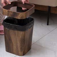 Imitation Wood Grain Trash Can Reusable Modern Rectangle Garbage Container Bin for Household Living Room Office Bathroom Kitchen