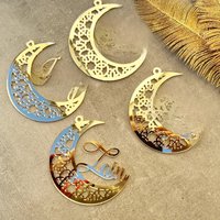 Ramadan Mubarak Decorations Custom Name Acrylic Eid Mubarak Ornaments and Wooden Moon Ramadan Sign Eid Mubarak Decoration