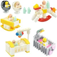 MOC City Assemble Bricks Furniture Baby Stroller Bed Building Blocks Kids Cart Chair Milk Bottle Cradle Decoration Toys Gift