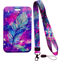 Feather Pattern Work Card Holders With Lanyard Bank Card Name Card Holders Card Bus ID Holders Identity Badge With Neck Strap