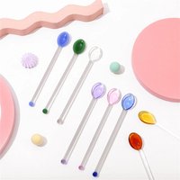 High Borosilicate Glass Long Handle Stirring Spoon Coffee Tea Ice Spoon Bar Tableware Candy Color Kitchen Tool Seasoning Spoons