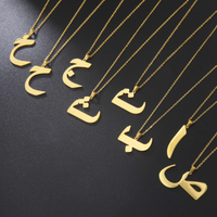 Arabic Alphabet Women's Necklace Fashion Simple Stainless Steel Letter Choker Necklace Lucky Amulet Muslim Bijoux Female Jewelry