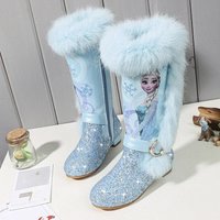 Disney girls cartoon boot princess Fashion boots plus velvet children's shoes