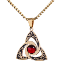 Statement Fashion Irish Celtic Knot Gemstone Pendant Stainless Steel Witchcraft Witch Knot Necklace for Men Women Amulets