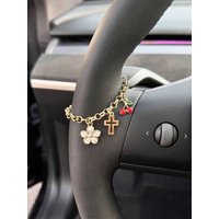 1Pc Alloy Flower Cherry Cross Steering Wheel Ornament Bow Pendant Women Car Interior Decor Accessory on bag