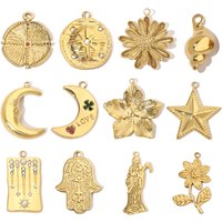 3pcs/Lot Moon Leaf Stainless Steel Diy Charms Women Daisy Flower Star Earring Necklace Making Hamsa Hand Pendant