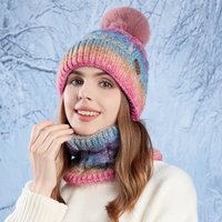 AliExpress KINIJA Winter Women Gradient Color Knitted Hat Scarf Set Thickened Fleece Lining Skullcap Outdoor Cycling Wind Protection Beanies Cap