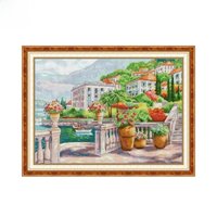 Joy Sunday Landscapes Cross Stitch Kits DIY Resort Town Pattern Handmade Embroidery Needlework DMC Complete Sets Home Room Decor