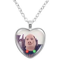 John Pork is Calling Answer Call Phone Humor Funny Pig Lover Graphic Glass Heart-Shape Pendant Necklace Charm Jewelry Gift
