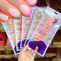 120Pcs/bag Colorful French Short Square False Nails Full Cover Acrylic Press On Nails Detachable Ballerina Fake Nail Extensions