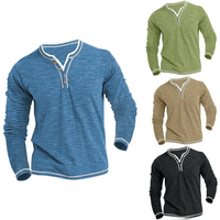 New Cotton Small V-neck T-shirts Men's Casual T-shirt Fall Winter Long-sleeved Comfortable Soft Stretch Henley Shirt