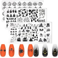 Halloween Nail Art Stamping Plate Drawing Template Pumpkin Heart Wave Line Ghost spider Bat Image Stencil Nail Printing Tools