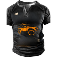 AliExpress NONE 2024 Vintage Men's Multicolor Personalized Button T Shirt Dirt Bike Print T Shirt Summer Slim Men's Oversized V Neck T Shirt