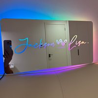 Custom Couple Name LED Marquee Mirror Light - Personalized Neon Nightlight for Christmas, Halloween & Home Decor Gift Idea