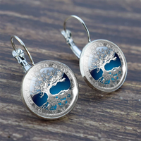 Tree of Life Silver Color Earrings Fashion France Earrings for Women EarHook Earrings Life Tree Glass Cabochon Jewelry Girl Gift