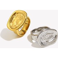 E.B.belle Stainless Steel Irregular Pattern Ring 18K Gold Plated Tarnish Free Hypoallergrnic Charm Jewelry For Wome's Gift