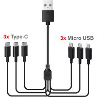 6 In 1 Micro USB/Type C Splitter Cable 3in1 USB to Micro USB/Type C Charging Cable For IPhone15 Android Samsung Tablet and More