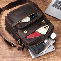 HUMERPAUL Men's Shoulder Bag Full Grain Leather Vintage Crossbody Bags for Work High Quality Cowhide Male Messenger Handbag