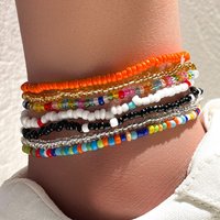 7Pcs/Set New Handmade Beaded Anklet Bracelets Rainbow Color Elastic Ankle Bracelet On The Leg Foot Chain Beach Jewelry