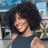 Short Afro Kinky Curly Human Hair Wigs for Black Women Afro Kinky Curly Wigs with Bangs Cheap Natural Full Machine Wigs