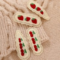 Colorful Knitted Cherry & Strawberry Hair Clips, Cute Cartoon Lace Floral Oval Hairpins for Girls