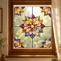 Stained Glass Window Film Decorative Mandala Flower Static Cling Privacy Vinyl Window Sticker Non-Adhesive Vintage Home Decor