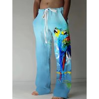 3D Parrot Pattern Print Mens Loose Fit Drawstring Waist Beach Trousers Lightweight Perfect For Summer Outdoor Activities